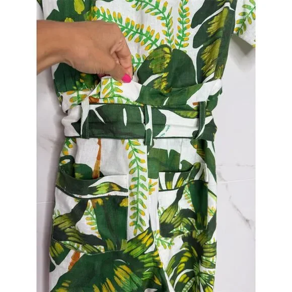 Farm Rio XXS Green white Tropical Leaf Print Jumpsuit Linen Resort Anthropologie - Picture 9 of 16